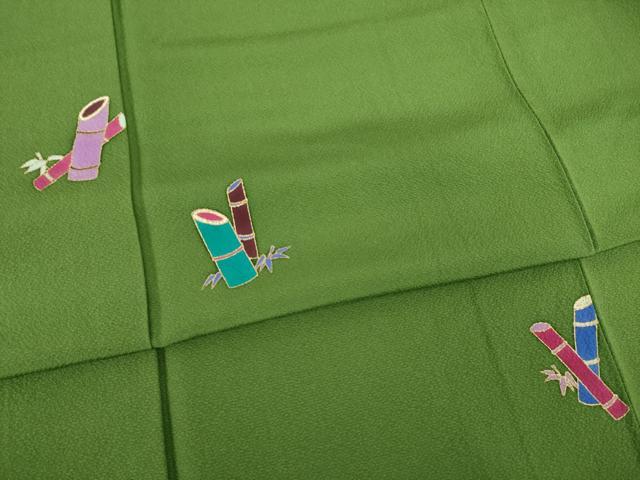 訪問着　フルセット　着物　染色作家　草野一騎　落款　正絹　袷　L G15 平和屋着物○染色作家 草野一騎 訪問着 竹 金彩 正絹 逸品 AABE6830ck