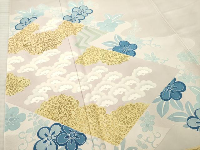 平和屋着物○豪華色留袖 友禅 藍 松皮菱花文 金彩 正絹