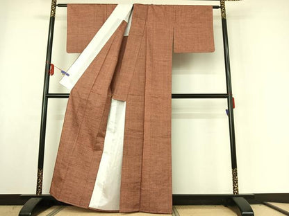 平和屋着物▽上質な紬　単衣　縞　正絹　逸品　AABE6841jh