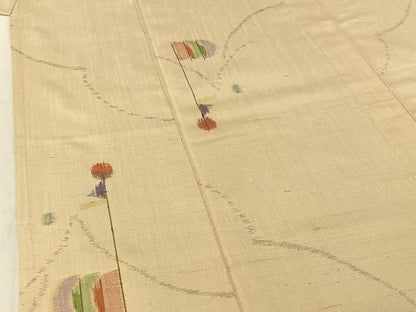 平和屋着物▽上質な紬　単衣　幾何学文様　正絹　逸品　AABE6842jh