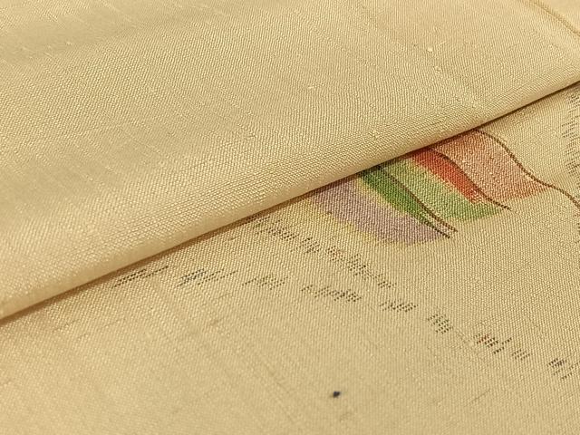 平和屋着物▽上質な紬　単衣　幾何学文様　正絹　逸品　AABE6842jh
