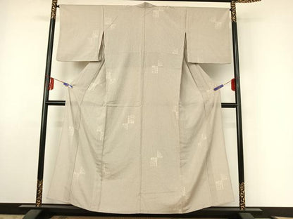 平和屋着物▽本塩沢 単衣 幾何学文様 正絹 逸品 AABE6845jh