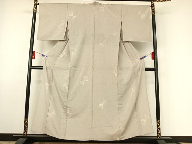 平和屋着物▽本塩沢 単衣 幾何学文様 正絹 逸品 AABE6845jh