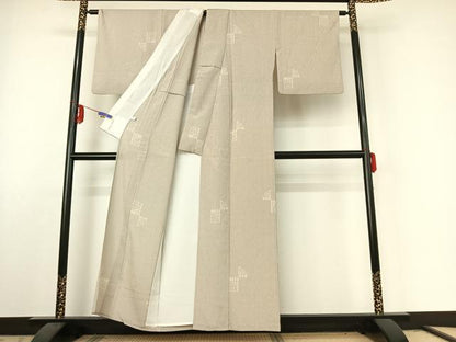 平和屋着物▽本塩沢 単衣 幾何学文様 正絹 逸品 AABE6845jh