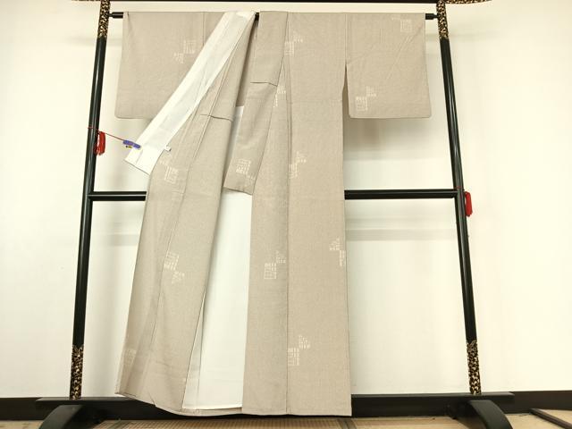 平和屋着物▽本塩沢 単衣 幾何学文様 正絹 逸品 AABE6845jh