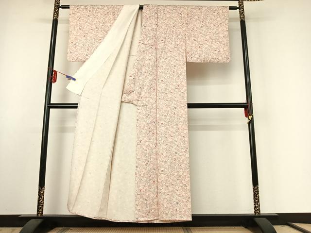 平和屋着物▽上質な小紋 単衣 南天文 正絹 逸品 AABE6846jh