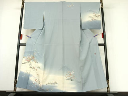 平和屋着物▽訪問着 単衣 作家物 松竹梅風景文 暈し染め 正絹 逸品 AABE6847jh