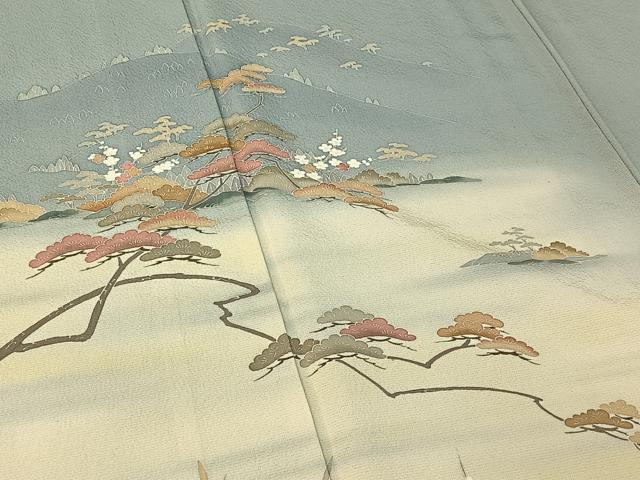 平和屋着物▽訪問着 単衣 作家物 松竹梅風景文 暈し染め 正絹 逸品 AABE6847jh