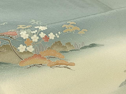 平和屋着物▽訪問着 単衣 作家物 松竹梅風景文 暈し染め 正絹 逸品 AABE6847jh