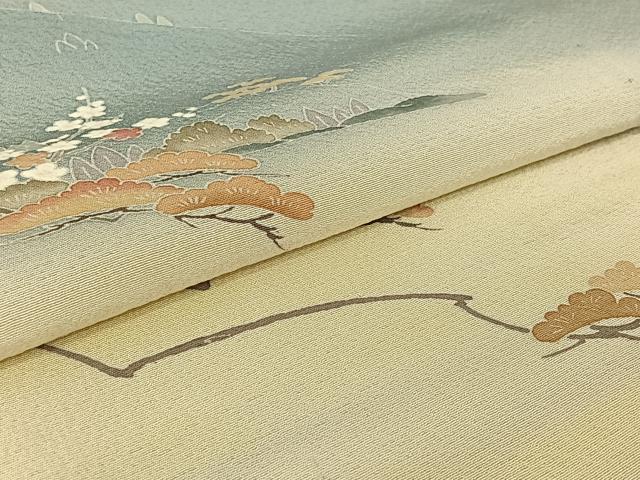 平和屋着物▽訪問着 単衣 作家物 松竹梅風景文 暈し染め 正絹 逸品 AABE6847jh
