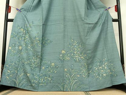 平和屋着物▽訪問着 単衣 紬地 ろうけつ染め 草花文 正絹 逸品 AABE6848jh