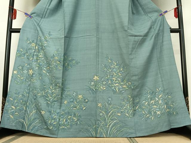 平和屋着物▽訪問着 単衣 紬地 ろうけつ染め 草花文 正絹 逸品 AABE6848jh