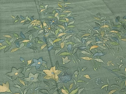 平和屋着物▽訪問着 単衣 紬地 ろうけつ染め 草花文 正絹 逸品 AABE6848jh