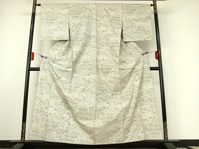 平和屋着物▽上質な紬 白大島 単衣 風景文 正絹 逸品 AABE6849jh