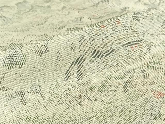 平和屋着物▽上質な紬 白大島 単衣 風景文 正絹 逸品 AABE6849jh