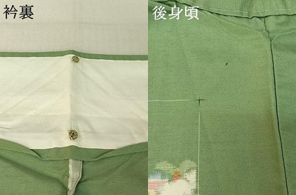 平和屋着物▽上質な紬 単衣 草花文 反端付き 正絹 逸品 AABE6850jh