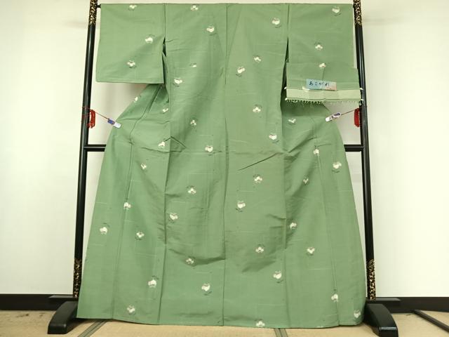 平和屋着物▽上質な紬 単衣 草花文 反端付き 正絹 逸品 AABE6850jh