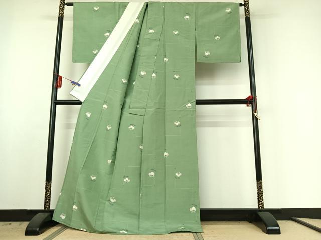 平和屋着物▽上質な紬 単衣 草花文 反端付き 正絹 逸品 AABE6850jh