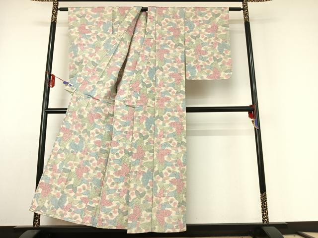 平和屋着物▽上質な紬 単衣 舞蝶文 正絹 逸品 AABE6851jh