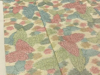平和屋着物▽上質な紬 単衣 舞蝶文 正絹 逸品 AABE6851jh