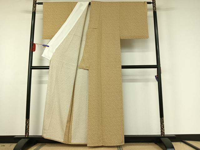 平和屋着物▽上質な小紋　単衣　草花文　正絹　逸品　AABE6853jh