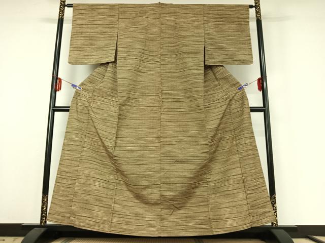 平和屋着物▽上質な紬 単衣 横段文 正絹 逸品 AABE6854jh