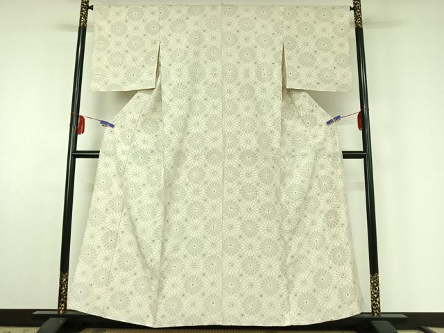 平和屋着物▽上質な紬　単衣　菊　正絹　逸品　AABE6856jh 平和屋着物▽上質な紬 単衣 菊 正絹 逸品 AABE6856jh