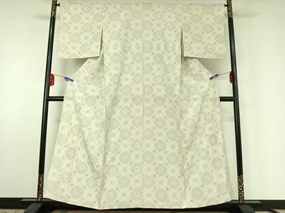 平和屋着物▽上質な紬 単衣 菊 正絹 逸品 AABE6856jh