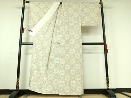 平和屋着物▽上質な紬 単衣 菊 正絹 逸品 AABE6856jh
