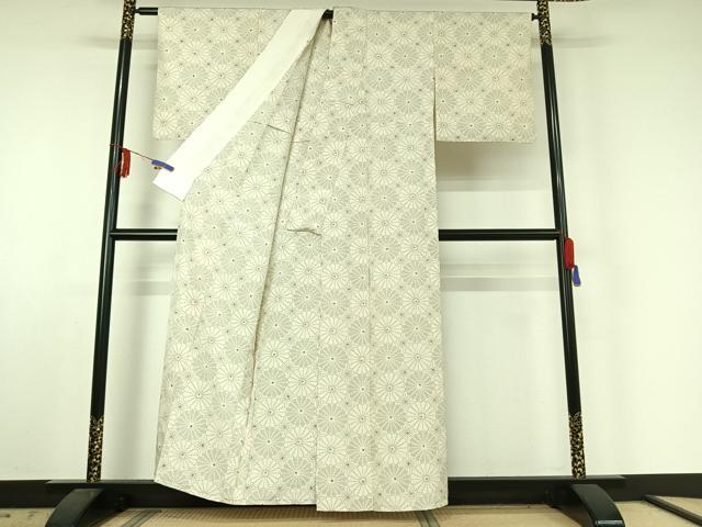 平和屋着物▽上質な紬 単衣 菊 正絹 逸品 AABE6856jh