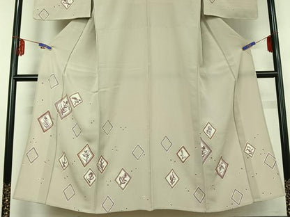 平和屋着物▽訪問着　単衣　菱花文　金彩　正絹　逸品　AABE6857jh