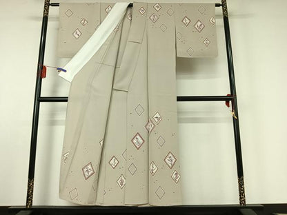 平和屋着物▽訪問着　単衣　菱花文　金彩　正絹　逸品　AABE6857jh