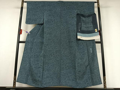 平和屋着物▽人間国宝 初代六谷梅軒の息子 二代目 六谷梅軒(六谷博臣)江戸小紋 単衣 松竹梅風景文 証紙付き 正絹 逸品 AABE6859jh