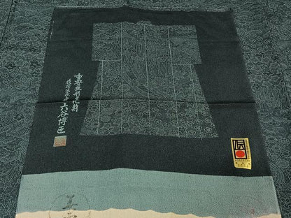 平和屋着物▽人間国宝 初代六谷梅軒の息子 二代目 六谷梅軒(六谷博臣)江戸小紋 単衣 松竹梅風景文 証紙付き 正絹 逸品 AABE6859jh