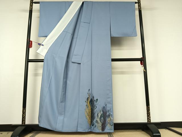 平和屋着物▽人間国宝・羽田登喜男　訪問着　単衣　孔雀花文　金銀彩　そごう扱い　正絹　逸品　AABE6860jh