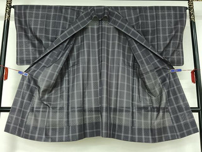 平和屋着物▽道中着 スリーシーズン 春夏秋 塵除け 格子 ロング丈 正絹 逸品 AABE6861jh