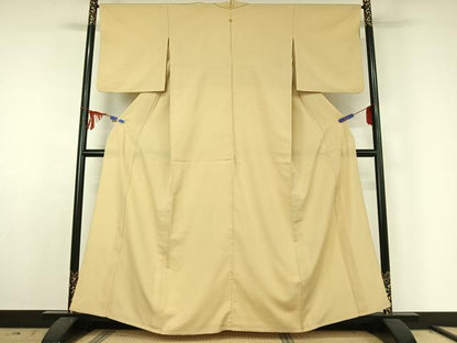 平和屋着物▽お召 単衣 鳥の子色 正絹 逸品 AABE6863jh