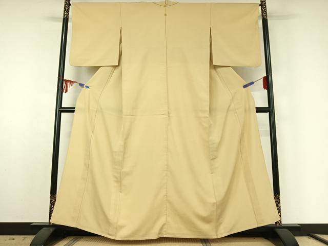 平和屋着物▽お召 単衣 鳥の子色 正絹 逸品 AABE6863jh