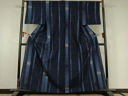 平和屋着物▽上質な紬 単衣 縞 正絹 逸品 AABE6864jh