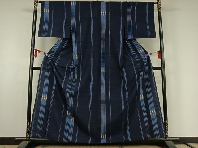 平和屋着物▽上質な紬 単衣 縞 正絹 逸品 AABE6864jh