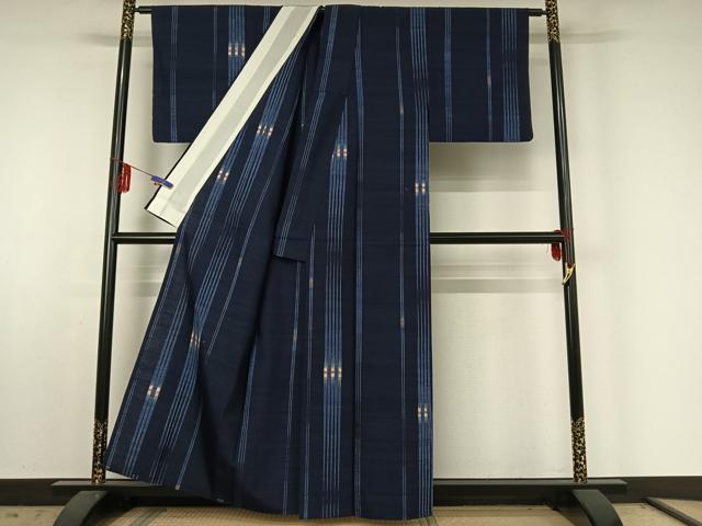 平和屋着物▽上質な紬 単衣 縞 正絹 逸品 AABE6864jh