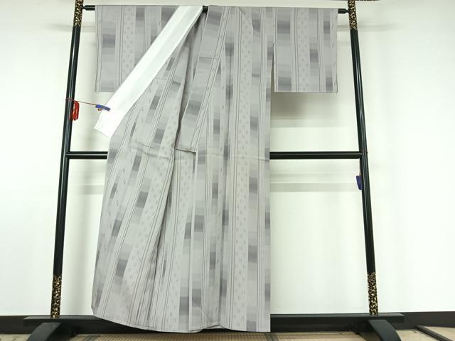 平和屋着物▽お召 単衣 幾何学文様 正絹 逸品 AABE6865jh
