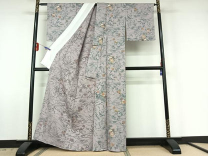 平和屋着物▽上質な小紋　単衣　流水花文　金彩　正絹　逸品　AABE6866jh