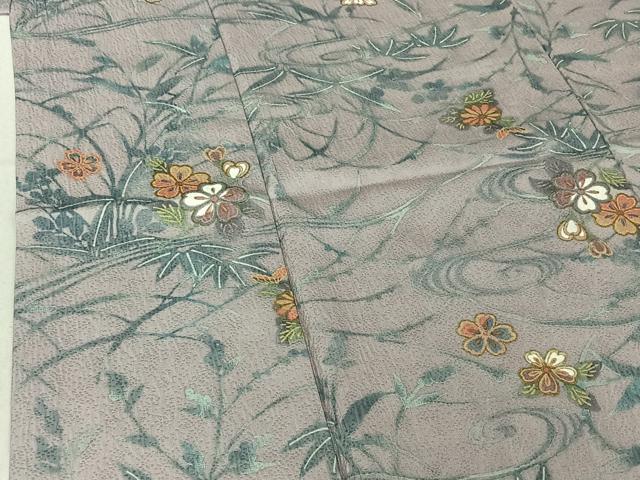 平和屋着物▽上質な小紋　単衣　流水花文　金彩　正絹　逸品　AABE6866jh