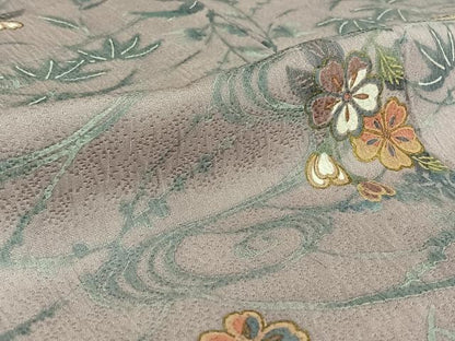 平和屋着物▽上質な小紋　単衣　流水花文　金彩　正絹　逸品　AABE6866jh