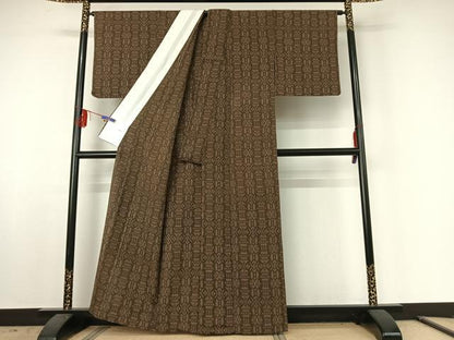 平和屋着物▽本塩沢 単衣 幾何学文様 正絹 逸品 AABE6867jh