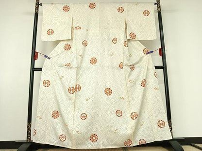 平和屋着物▽上質な小紋 単衣 扇面花文 金彩 正絹 逸品 AABE6868jh