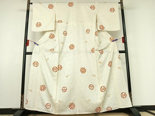平和屋着物▽上質な小紋 単衣 扇面花文 金彩 正絹 逸品 AABE6868jh