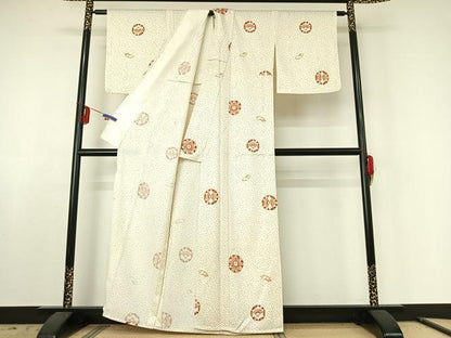平和屋着物▽上質な小紋 単衣 扇面花文 金彩 正絹 逸品 AABE6868jh