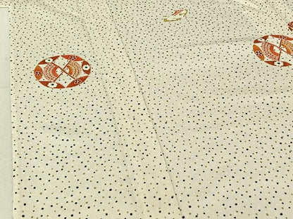 平和屋着物▽上質な小紋 単衣 扇面花文 金彩 正絹 逸品 AABE6868jh